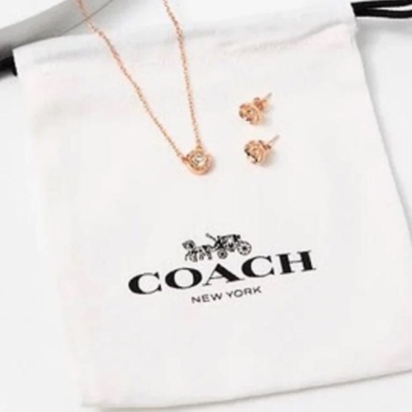 Coach Tea Rose Earrings/Necklace Set in rose gold - Picture 3 of 3